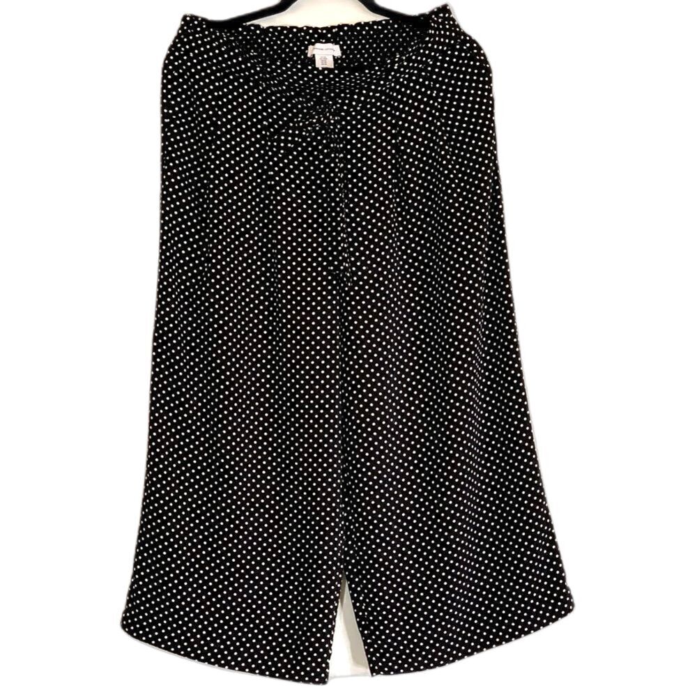 Adrienne Vittadini Wide Leg Cropped Pants Blk/Wht Polka Dots Pull On Sz Medium